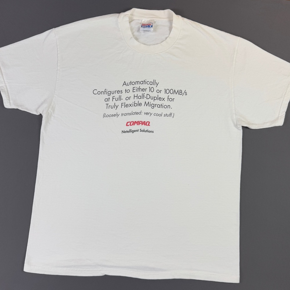 Vintage 90s Compaq Computers Software Microsoft Apple Mac Hanes Promo XL White T